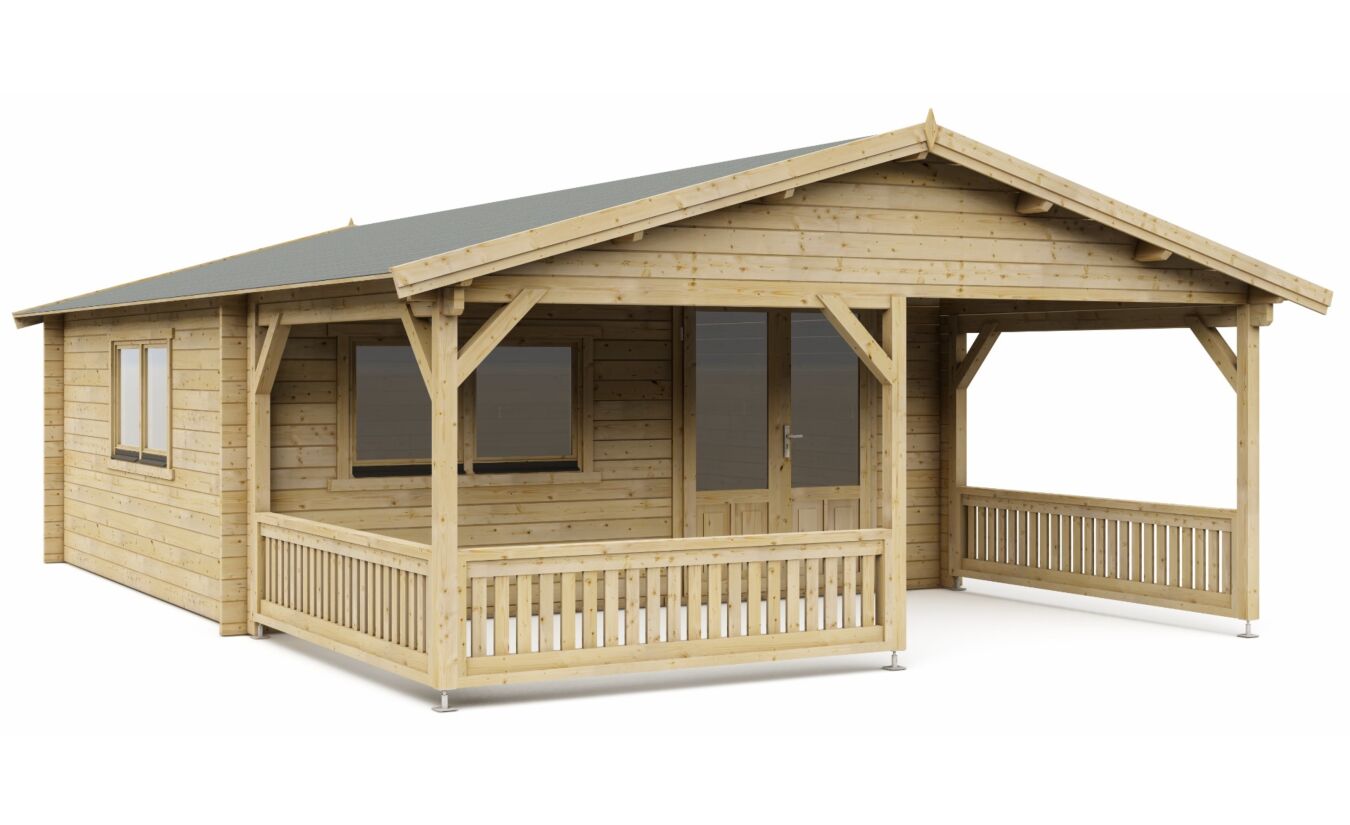 Blokhut 5x5+3 Interflex 540x540cm + veranda / luifel 300cm