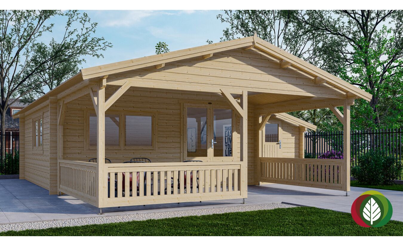 Blokhut 5x5+3Z Interflex 690x540cm + veranda / luifel 300cm