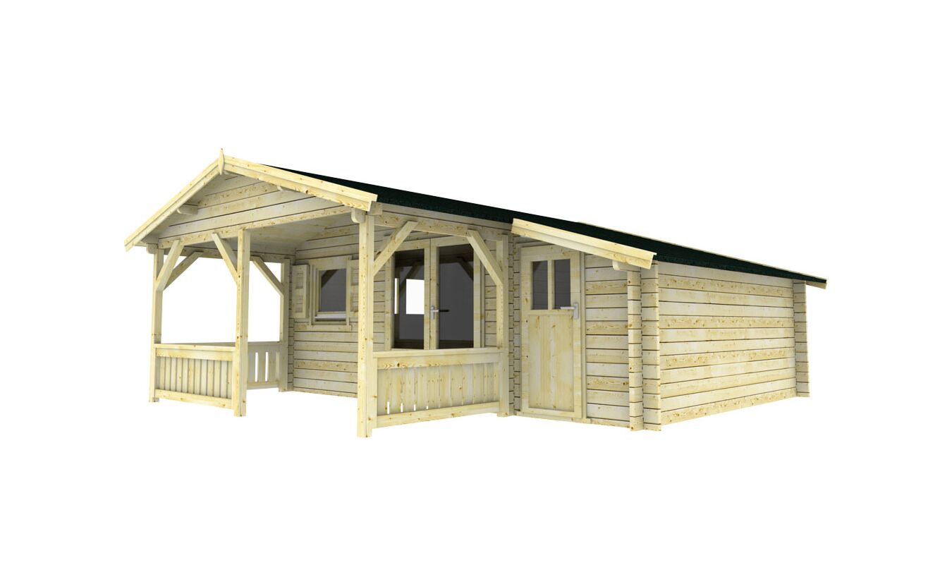 Blokhut 4x5+2Z Interflex 590x540cm + veranda / luifel 200cm