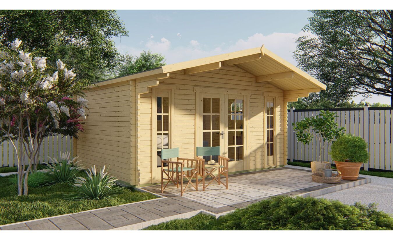 Blokhut Gustav 500x380cm + veranda / luifel 120cm