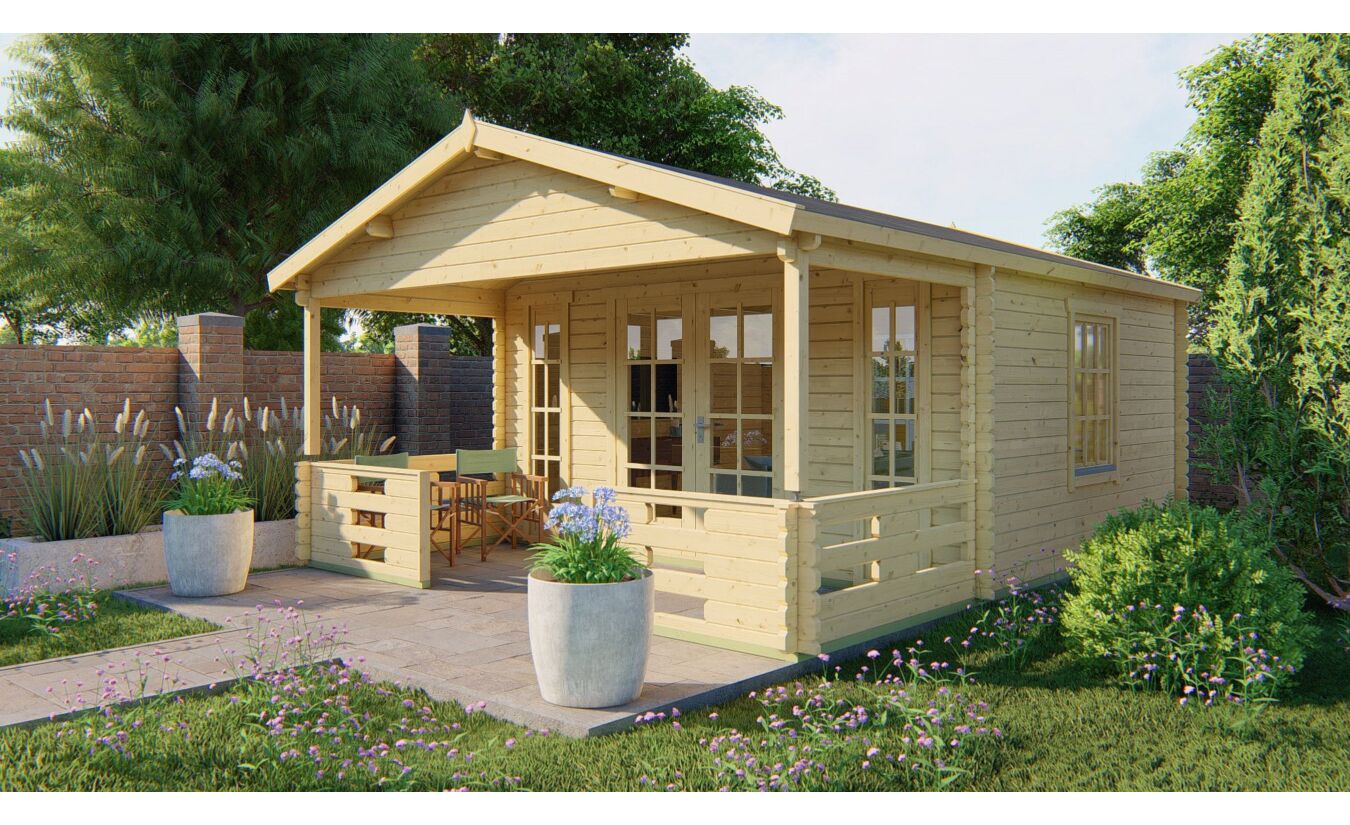 Blokhut Heino 450x380cm + veranda / luifel 200cm