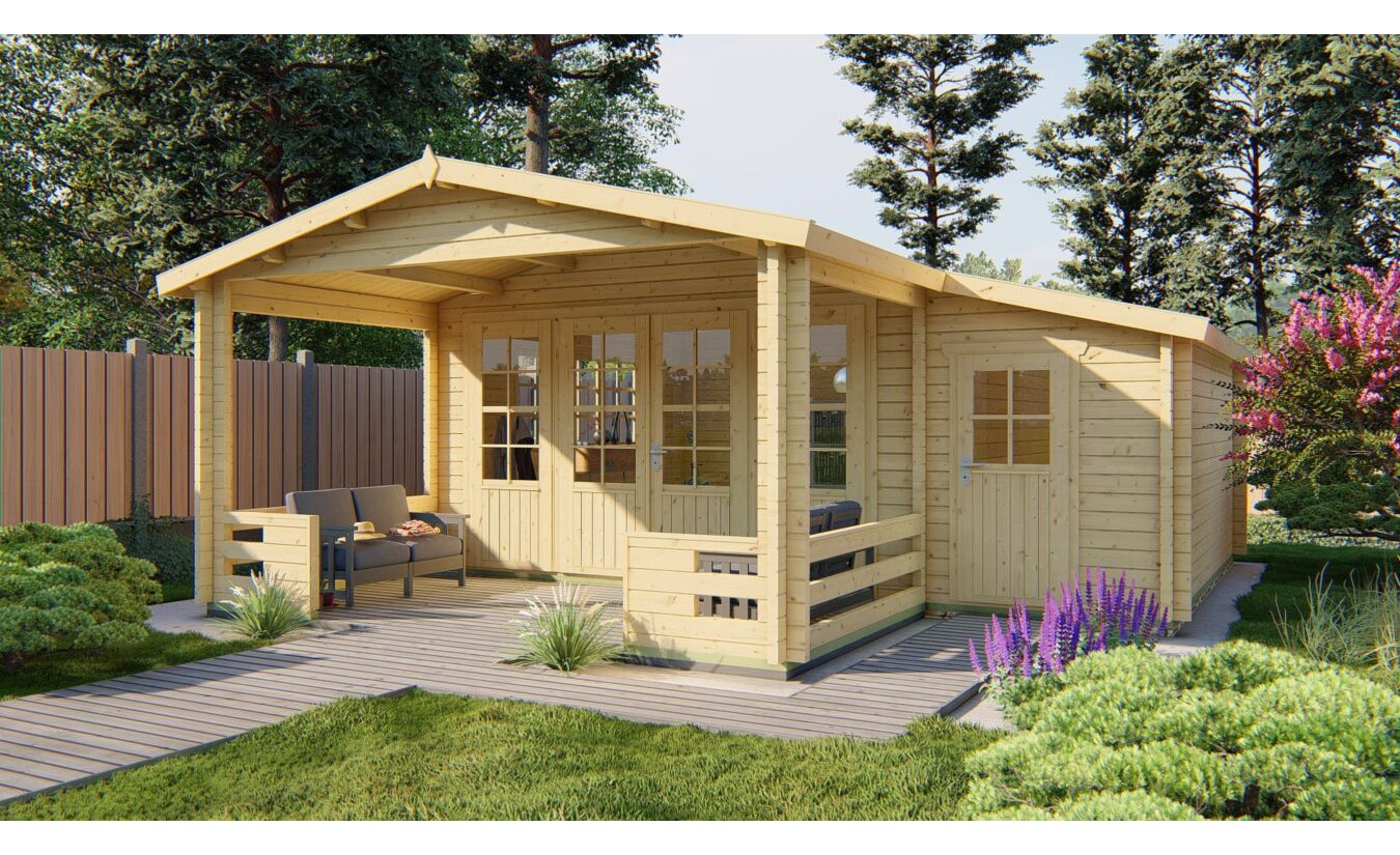 Blokhut Manchester 594x440cm + veranda / luiifel 223cm