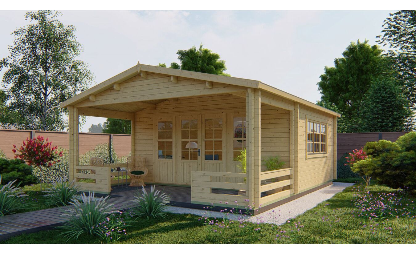 Blokhut Nottingham 540x440cm + veranda / luifel 223cm