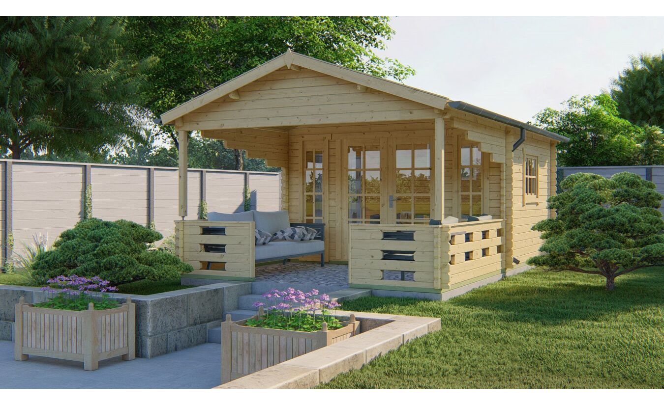 Blokhut Sanstrov 380x320cm + veranda / luifel 270cm