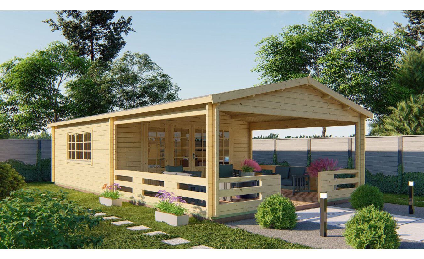 Blokhut Sheffield 540x540cm + veranda / luifel 423cm