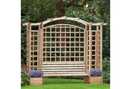 Houten pergola met bank en bloembakken geimpregneerd 287x54x270cm