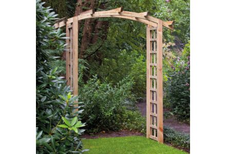 Houten pergola met bank bloembakken geimpregneerd