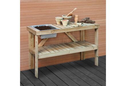 Oppottafel werkbank tuin met zinken bak 122x46x82cm