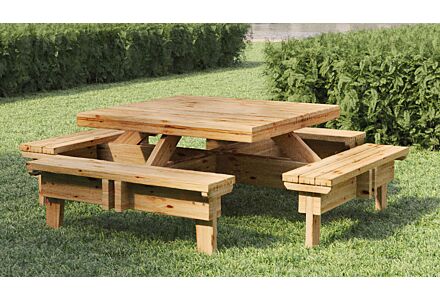 Picknicktafel geimpregneerd hout vierkant 230x230x70cm