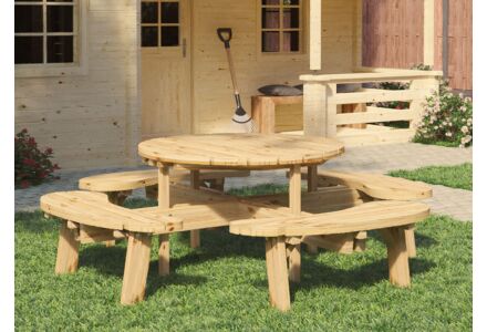Ronde picknicktafel geimpregneerd hout rond 219x70cm