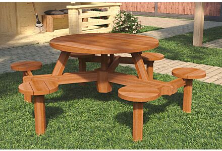 Hardhouten picknicktafel Rondo hardhout Ø213x77cm