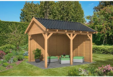 Overkapping zadeldak Hamar L 478x395 cm type 2 met onbehandelde wanden