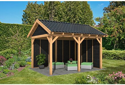 Overkapping zadeldak Hamar L 478x395 cm type 2 met zwarte wanden