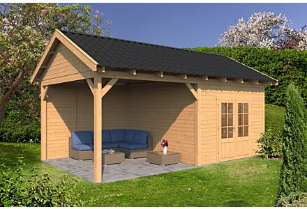 Overkapping zadeldak Hamar XL 678x445 cm type 3 met onbehandelde wanden