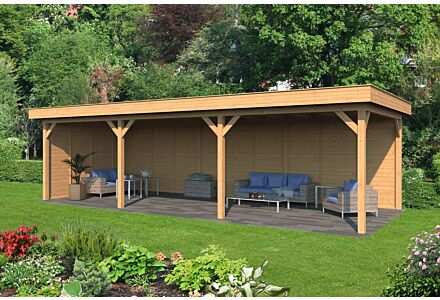 Overkapping plat dak Oslo XL 990x430cm type 6 met onbehandelde wanden