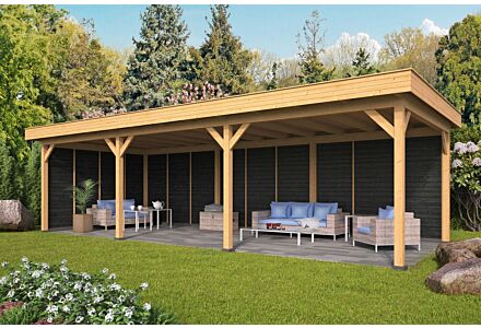 Overkapping plat dak Oslo XL 990x430cm type 6 met zwarte wanden