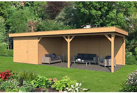 Overkapping plat dak Oslo XL 990x380cm type 7 met onbehandelde wanden