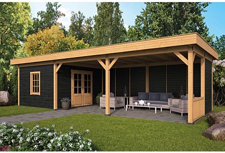 Overkapping plat dak Oslo XL 990x430cm type 8 met zwarte wanden