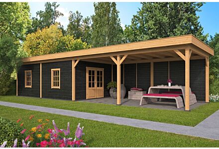 Overkapping plat dak Oslo XL 1303x430cm type 11 met zwarte wanden