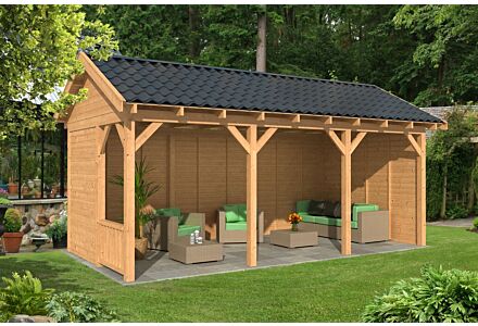 Overkapping zadeldak Hamar L 690x395 cm type 6 met onbehandelde wanden