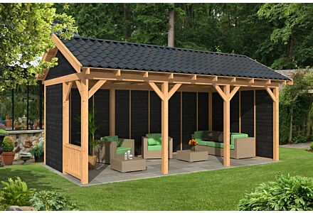 Overkapping zadeldak Hamar L 690x395 cm type 6 met zwarte wanden