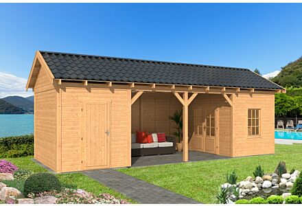 Overkapping zadeldak Hamar L 903x395 cm type 12 met onbehandelde wanden