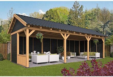 Overkapping zadeldak Hamar XL 990x445 cm type 6 met zwarte wanden