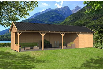Overkapping zadeldak Hamar XL 1303x445 cm type 10 met onbehandelde wanden