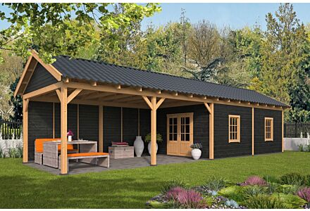 Overkapping zadeldak Hamar XL 1303x445 cm type 11 met zwarte wanden