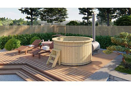 Houten tobbe hottub vurenhout met externe kachel Ø200x105cm