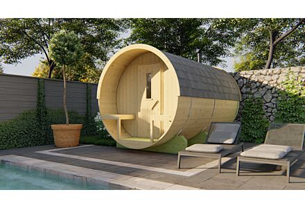 Barrelsauna 215 x 350 cm Vurenhout