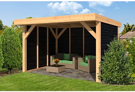 Lariks Douglas overkapping Ommen met zwarte wanden DHZ bouw 400x300cm