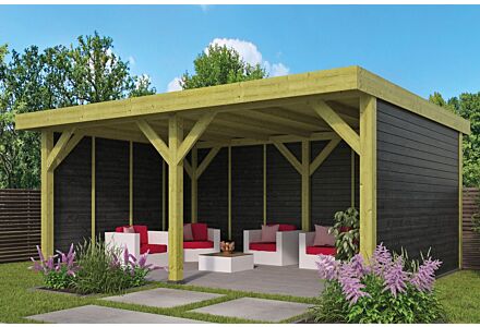 Overkapping Maaseik DHZ bouw 600x300cm met zwarte wanden