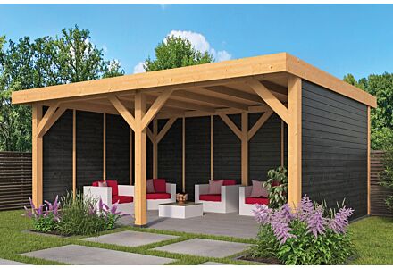 Lariks Douglas overkapping Dalfsen met zwarte wanden DHZ bouw 600x300cm