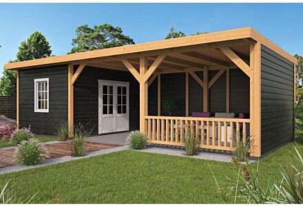Lariks Douglas overkapping Nijverdal met zwarte wanden DHZ bouw 900x410cm