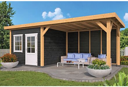 Lariks Douglas overkapping Holten met zwarte wanden DHZ bouw 690x300cm