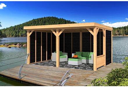 Lariks Douglas overkapping Wezep met zwarte wanden DHZ bouw 500x370cm