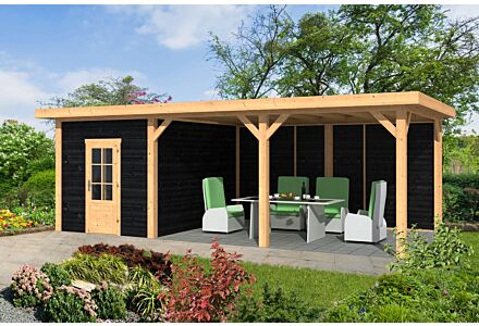 Lariks Douglas overkapping Twello met zwarte wanden DHZ bouw 743x370cm