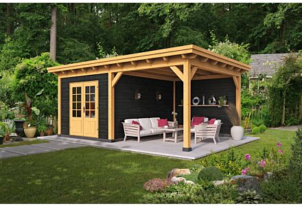 Moderne overkapping Odense type 3 XL 550x378cm met zwarte wanden