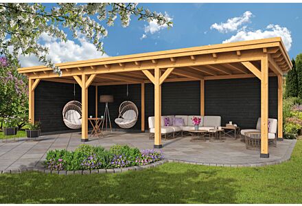 Moderne overkapping Odense type 6 XXL 943x450cm met zwarte wanden