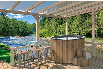 Luxe Hottub  Ovaal 190cm - externe kachel - Fiberglas binnenbak