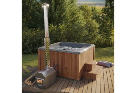 Luxe Hottub vierkant 189x189cm - externe kachel - Fiberglas binnenbak