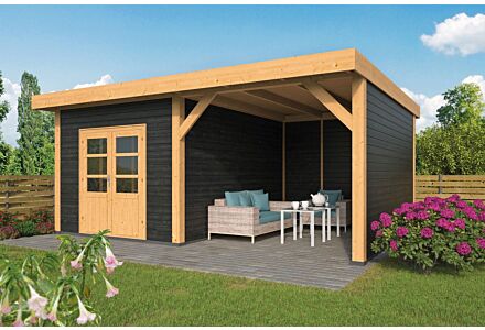 Lariks Douglas overkapping Raalte met zwarte wanden DHZ bouw 600x410cm