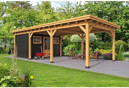 Moderne overkapping Odense type 8 XXL 943x450cm met zwarte wanden