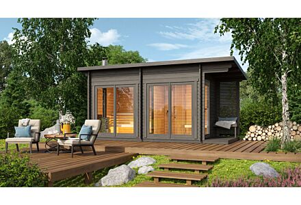 Buiten sauna Tampere L met zijluifel - 70mm