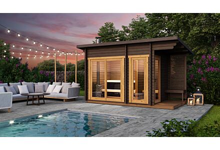 Buiten sauna Tampere M met zijluifel - 70mm