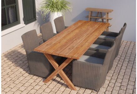 Teak tuintafel Rustiek met kruispoten 250x100cm