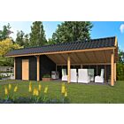 Kapschuur Bergen XL Lariks Douglas 989x452cm type 7 met zwarte wanden